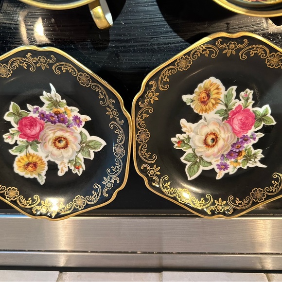 2x Vintage Mitterteich Black Gold Lace & Flowers Bavaria Germany Cup & Saucer - Picture 6 of 8